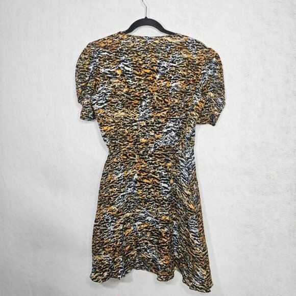 SALONI Ink Tiger Animal Print Black Lea Silk Crepe Wrap Dress 8 - Picture 3 of 14
